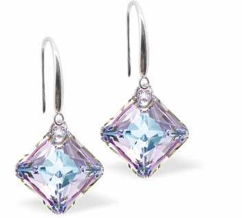 Austrian Crystal Multi Faceted Oblique Square Drop Earrings in Vitrail Light