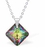 Austrian Crystal Cute Special Cut Oblique Square Necklace in Two Tone Vitrail Medium with a Choice of Chains