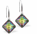 Austrian Crystal Multi Faceted Oblique Square Drop Earrings in Vitrail Medium