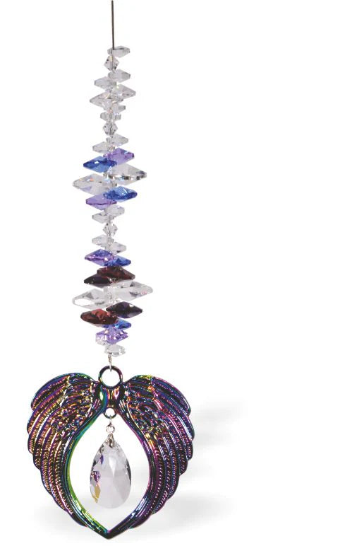 Sparkling Multi Faceted Crystal Suncatcher  Featuring a Large Angel Winged Teardrop Drop Drop: 36cm from hanging loop to bottom (Approximate) Hang in the window or near a light source for full effect Delivered in a soft, black, velveteen pouch