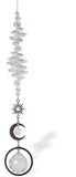 Sparkling Multi Faceted Crystal Suncatcher  Featuring an Encircled Crystal Sphere Drop Rhodium Plated Crescent Moon and Starburst Link Drop: 35cm from hanging loop to bottom (Approximate) Hang in the window or near a light source for full effect Delivered in a soft, black, velveteen pouch