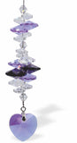 Sparkling Crystal Suncatcher by Byzantium with Multi Faceted Crystals completed with a Large Violet Purple Heart Drop