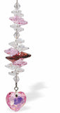 Crystal Suncatcher with Multi Faceted Crystals and a Large Rose Pink Heart Drop