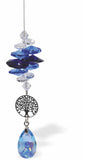 Crystal Suncatcher, Multi Faceted Blue Mix Crystals, and a Tree of Life with a  Sapphire Blue Teardrop