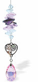 Sparkling Crystal Suncatcher by Byzantium with  Multi Faceted  Crystal in mixed colours completed with a Rhodium Plated Tree of Life in Heart Connector and Rose Pink Teardrop