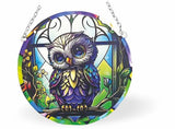 Window art decoration with beautiful Owl Circular window decoration with chain to hang 15cm in size Hang in the window or near a light source