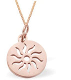 Curcular Sun Necklace Rose Gold Coloured Titanium Steel 12mm drop Hypoallergenic: Nickel, Lead and Cadmium Free  Delivered in a soft, black, velveteen pouch