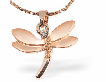Warm Rose Gold Coloured Dragonfly Necklace by Byzantium.