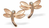 Warm Rose Gold Coloured Dragonfly Stud/Drop Earrings by Byzantium.