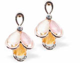 Warm Rose Gold Coloured Fluttering Bee Drop Earrings with Crystal Embellishment by Byzantium.