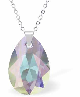 Austrian Crystal Cute Special Cut Peardrop Necklace in Aurora Borealis with a Choice of Chains