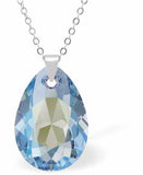 Austrian Crystal Multi Faceted Special Cut Peardrop Necklace in Aquamarine Blue Shimmer  with a choice of chains