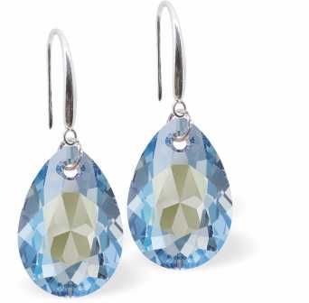 Crystal Multi Faceted Special Cut Peardrop Drop Earrings in Aquamarine Blue Shimmer
