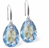 Crystal Multi Faceted Special Cut Peardrop Drop Earrings in Aquamarine Blue Shimmer