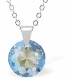 Austrian Crystal Multi Faceted Round Necklace in Aquamarine Blue Shimmer with a choice of Chains