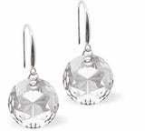 Austrian Crystal Multi Faceted Round Drop Earrings in Clear Crystal. Birthstone: April