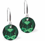 Austrian Crystal Multi Faceted Round Drop Earrings in Emerald Green. Birthstone: May