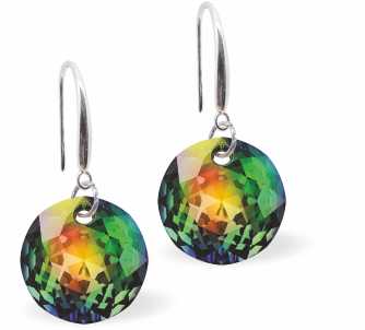 Austrian Crystal Multi Faceted Round Drop Earrings in Vitrail Medium with a choice of chains