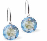 Austrian Crystal Multi Faceted Round Drop Earrings in Aquamarine Blue Shimmer