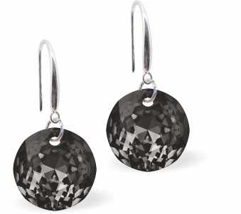 Austrian Crystal Multi Faceted Round Drop Earrings in Silver Night Grey