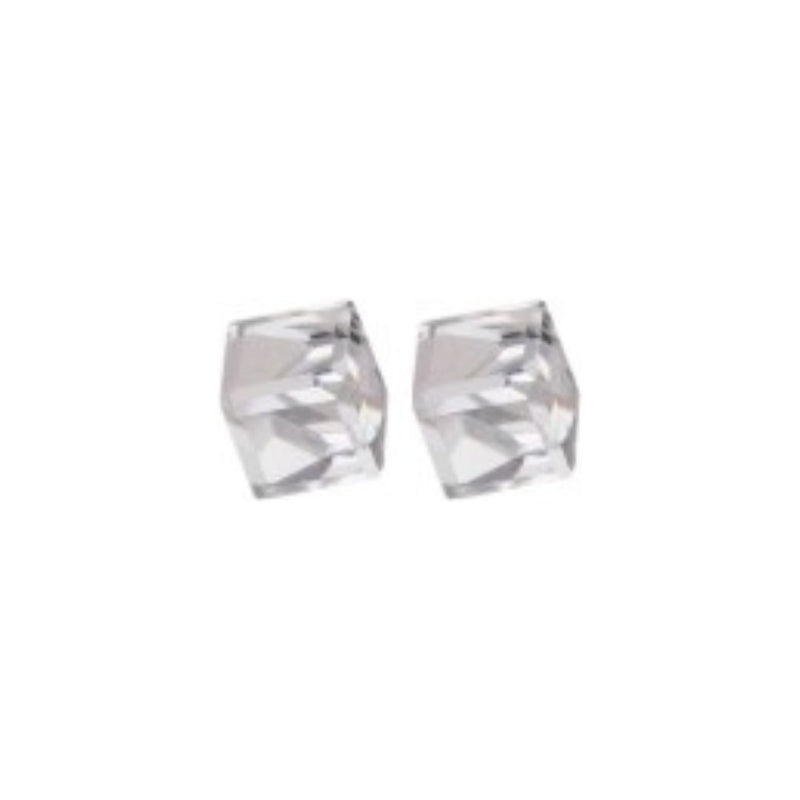 Austrian Crystal Oblique Cube Stud Earrings, 4mm and 6mm in size in Clear Crystal with Sterling Silver Earwires