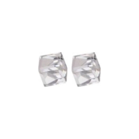 Austrian Crystal Oblique Cube Stud Earrings, 4mm and 6mm in size in Clear Crystal with Sterling Silver Earwires