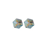 Austrian Crystal Oblique Cube Stud Earrings, 4mm and 6mm in size in Aurora Borealis with Sterling Silver Earwires