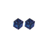 Austrian Crystal Oblique Cube Stud Earrings, 4mm and 6mm in size in  Bermuda Blue, Sterling Silver Earwires