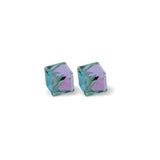 Austrian Crystal Oblique Cube Stud Earrings, 4mm and 6mm in size in Vitrail Light with Sterling Silver Earwires