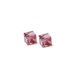 Austrian Crystal Oblique Cube Stud Earrings, 4mm and 6mm in size in Light Rose Pink with Sterling Silver Earwires