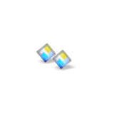 Austrian Crystal Square Chessboard Stud Earrings in  Aurora Borealis with Sterling Silver Earwires