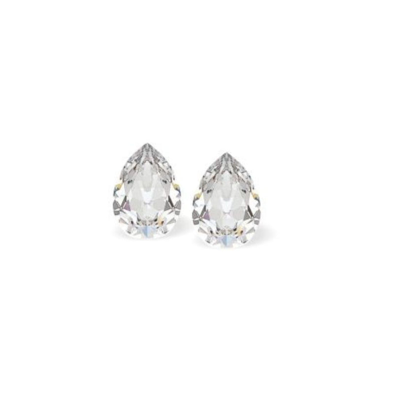 Austrian Crystal Pear Shape Stud Earrings in Clear Crystal with Sterling Silver Earwires