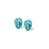 Austrian Crystal Pear Shape Stud Earrings in Aquamarine Blue with Sterling Silver Earwires