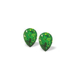 Austrian Crystal Pear Shape Stud Earrings in Fern Green with Sterling Silver Earwires