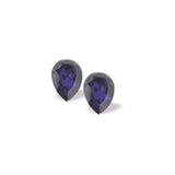 Austrian Crystal Pear Shape Stud Earrings in Purple Velvet with Sterling Silver Earwires