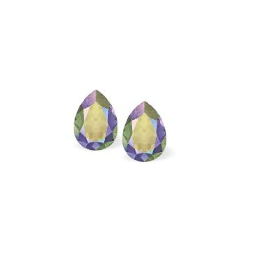 Austrian Crystal Pear Shape Stud Earrings in Paradise Shine with Sterling Silver Earwires