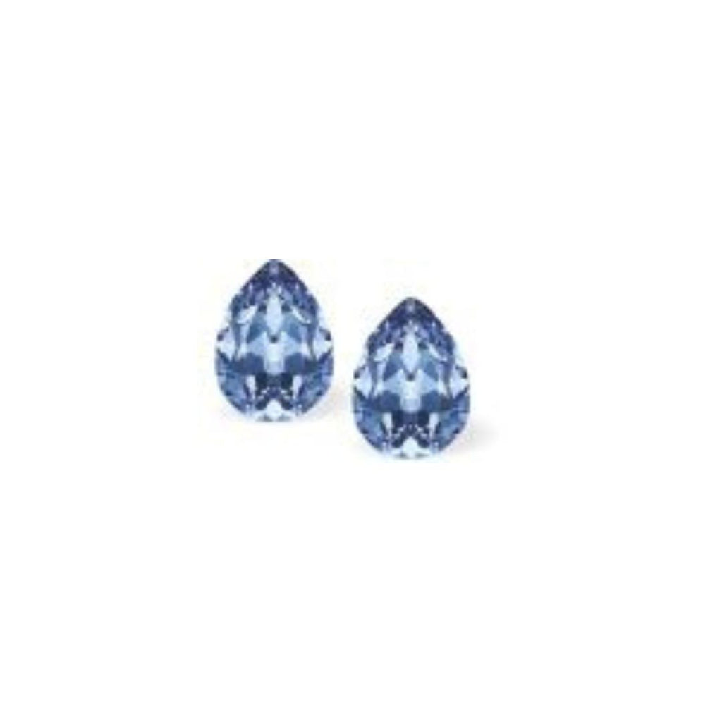 Austrian Crystal Pear Shape Stud Earrings in Montana Blue with Sterling Silver Earwires