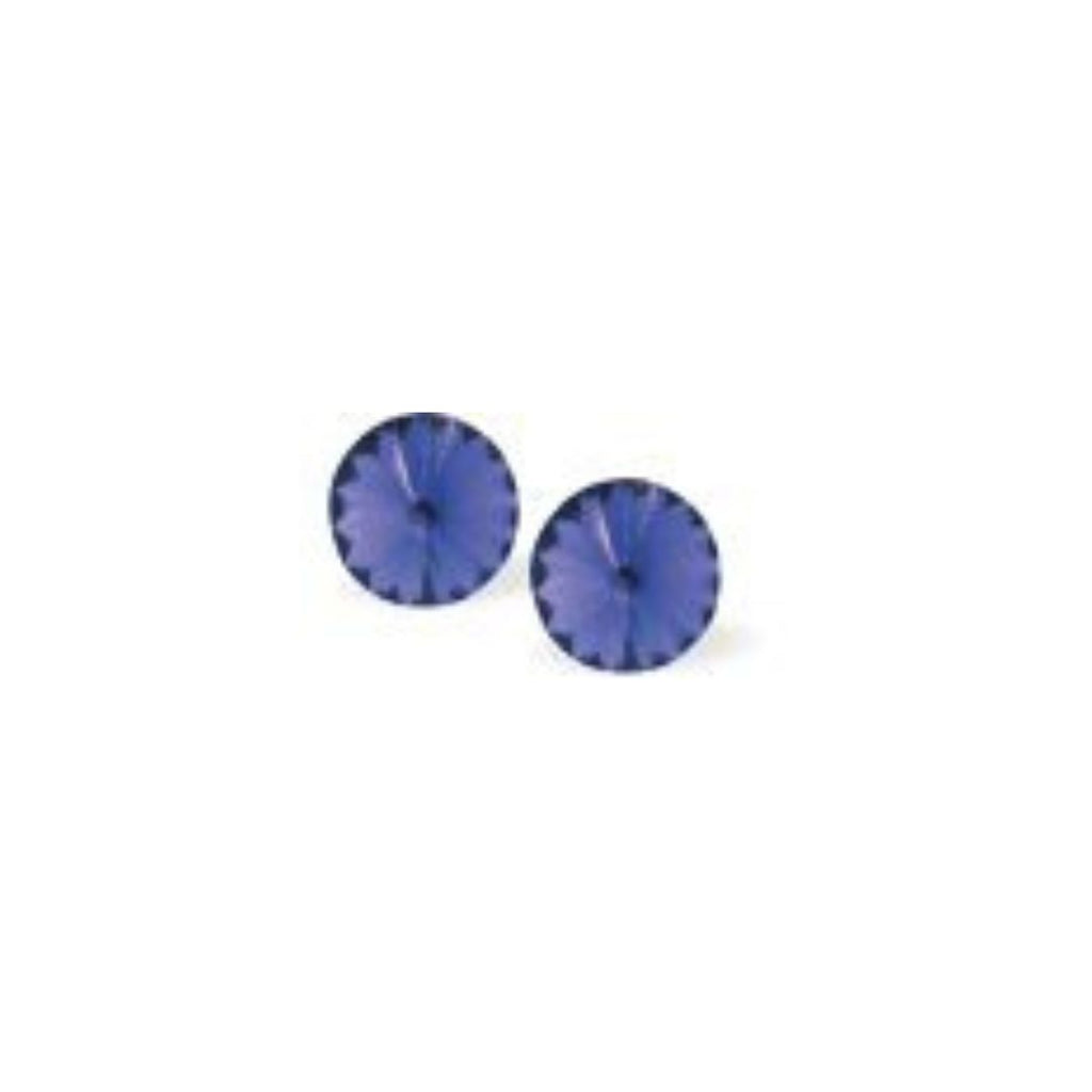 Austrian Crystal Round Eclipse Stud Earrings in Tanzanite Purple with Sterling Silver Earwires