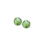 Austrian Crystal Round Eclipse Stud Earrings in Peridot Green with Sterling Silver Earwires