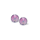 Austrian Crystal Round Eclipse Stud Earrings in Violet Purple, Available in Two sizes with Sterling Silver Earwires