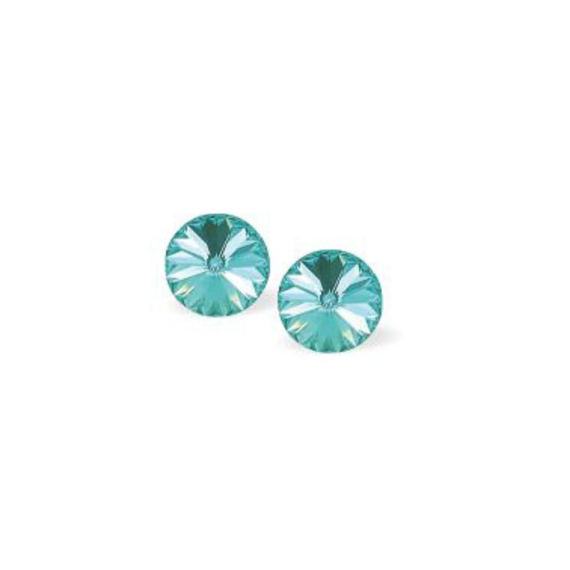 Austrian Crystal Round Eclipse Stud Earrings in LIght Turquoise Blue with Sterling Silver Earwires