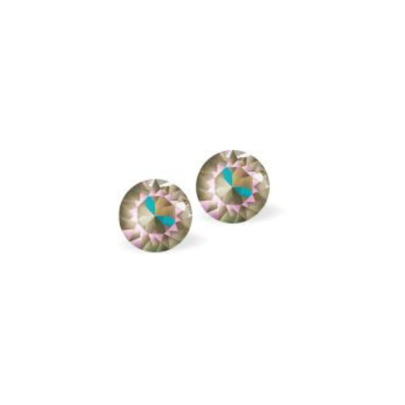 Austrian Crystal Diamond-shape Stud Earrings in Army Green Delite with Sterling Silver Earwires