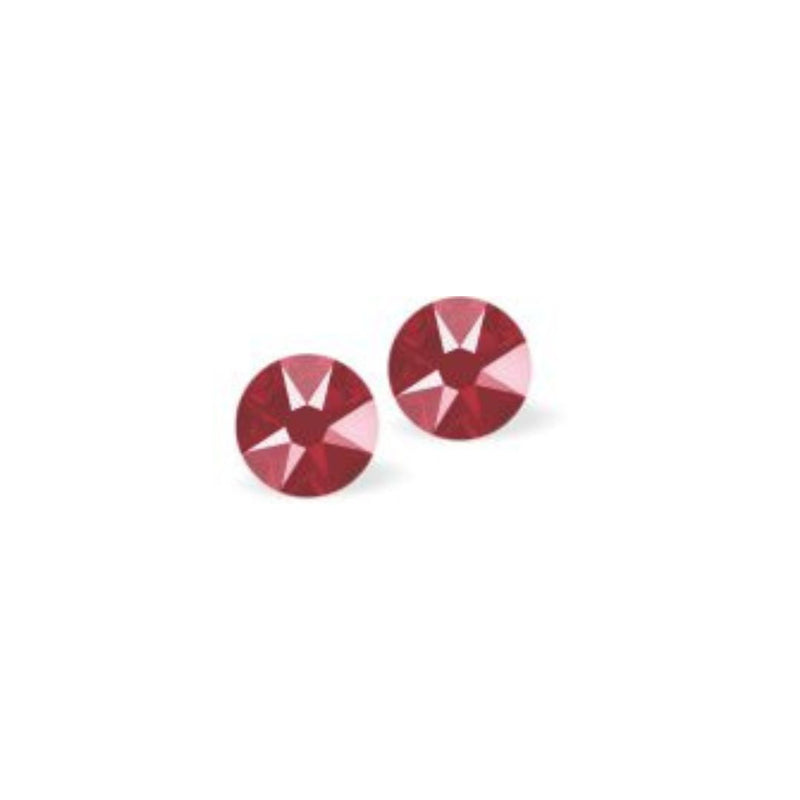 Austrian Crystal Diamond-shape Stud Earrings in Dark Red with Sterling Silver Earwires