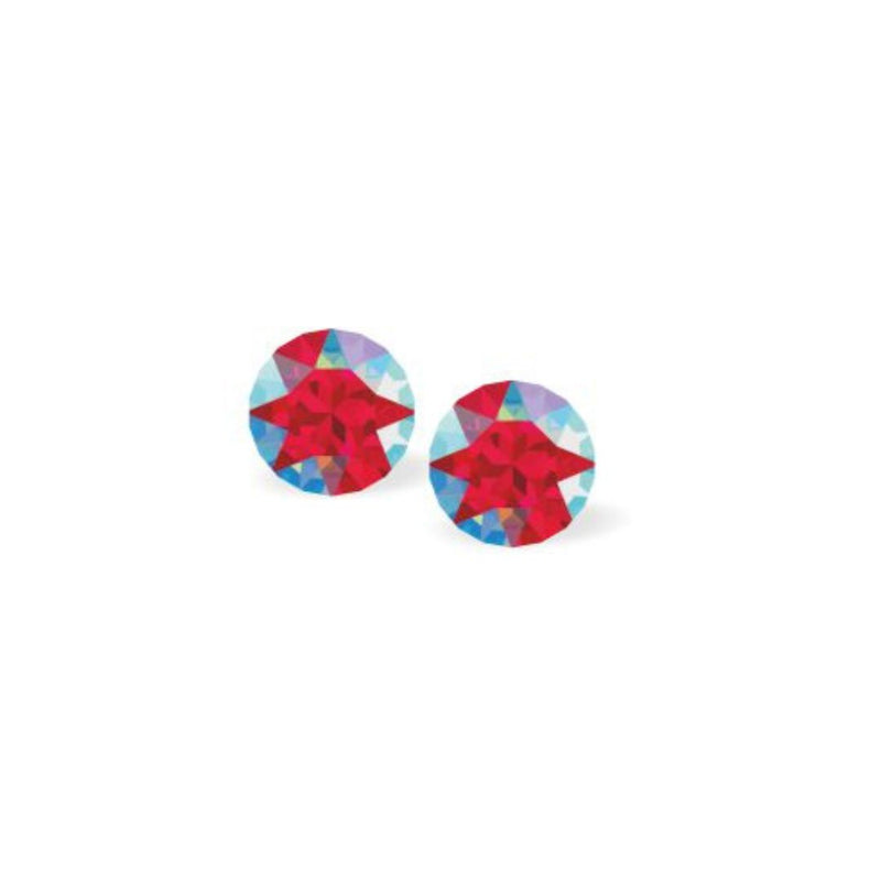 Austrian Crystal Diamond-shape Stud Earrings in Scarlet Red Shimmer with Sterling Silver Earwires