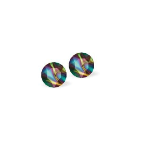 Austrian Crystal Diamond-shape Stud Earrings in Dark Rainbow, Available in 2 sizes with Sterling Silver Earwires