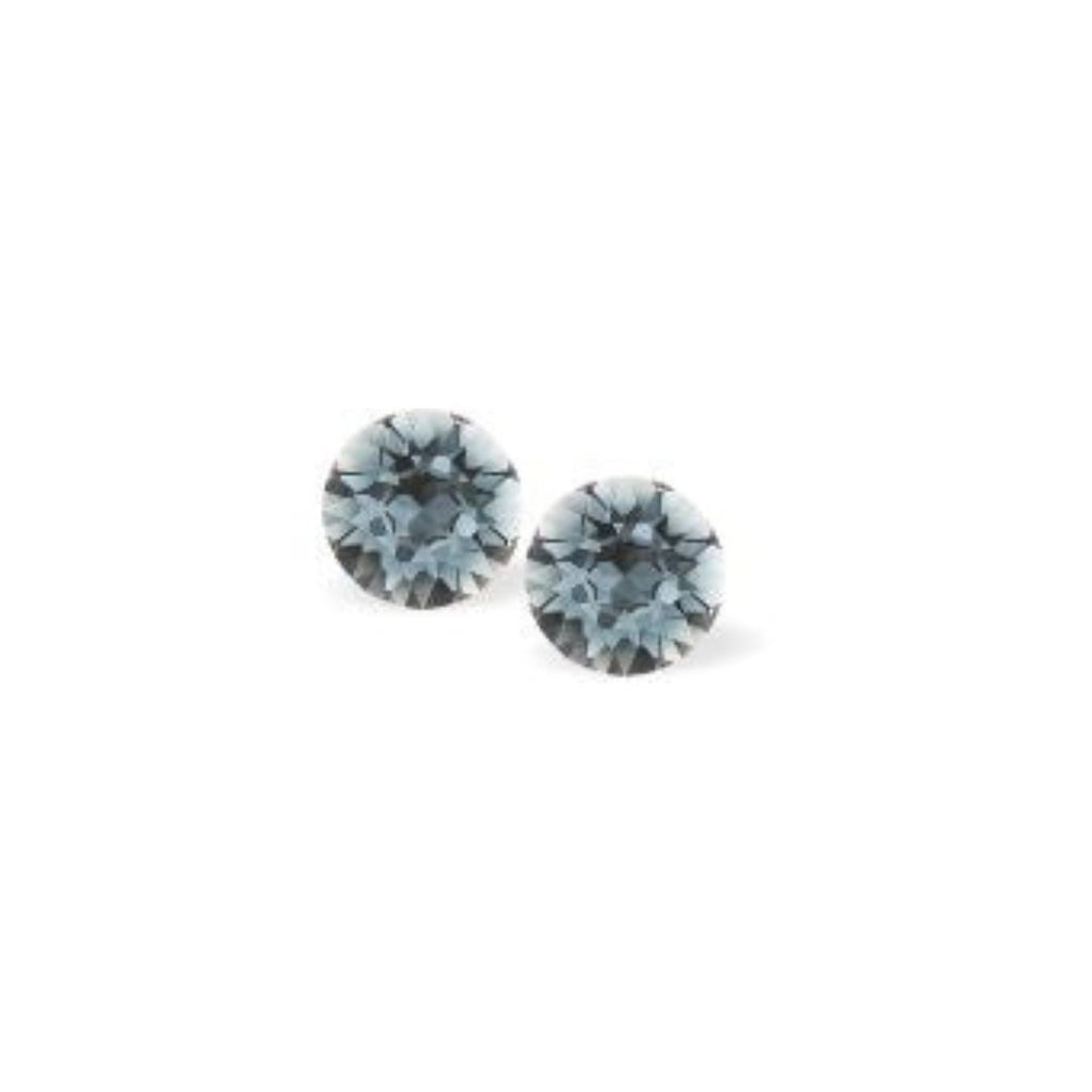 Austrian Crystal Diamond-shape Stud Earrings in Indian Sapphire, Available in 2 sizes with Sterling Silver Earwires
