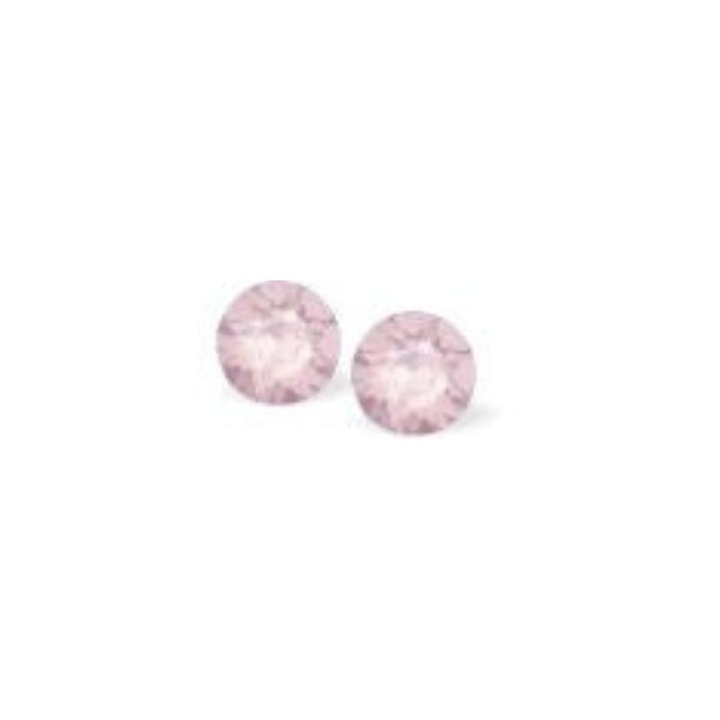 Austrian Crystal Diamond-shape Stud Earrings in Powder Rose Pink with Sterling Silver Earwires.