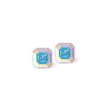 Austrian Crystal Imperial Square Stud Earrings in Aurore Borealis, Sterling Silver Earwires