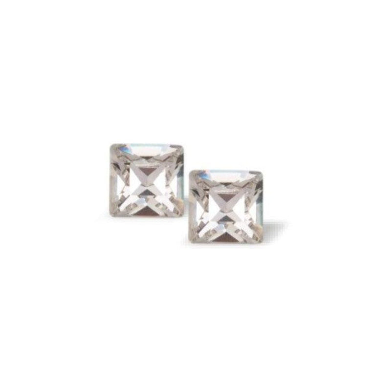 Austrian Crystal Xillion Square Stud Earrings in Clear Crystal in Two Sizes with Sterling Silver Earwires