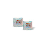 Austrian Crystal Xillion Square Stud Earrings in Aurora Borealis in Two Sizes with Sterling Silver Earwires